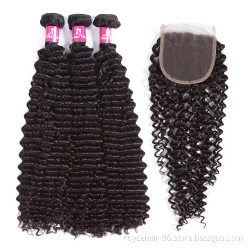 Royce 100% Virgin Human Hair Peruvian Hair Bundles with Closure Deep Curly